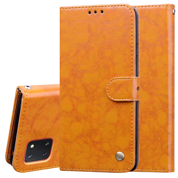Estuche de cuero con tapa horizontal con textura de cera de aceite de estilo comercial, con soporte y ranuras para tarjetas y billetera, For Samsung Galaxy A01, For Samsung Galaxy A51, For Samsung Galaxy A71, For Samsung Galaxy A81 / Note 10 Lite      ...
