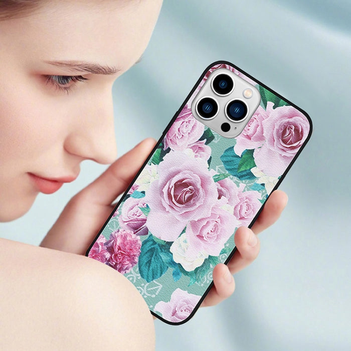 Caja del teléfono de cuero con patrón de flores