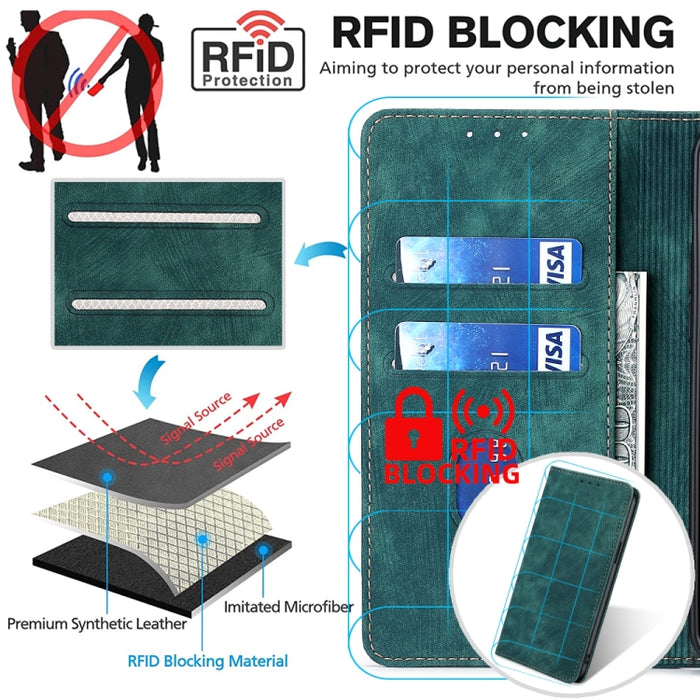 Estuche para teléfono de cuero magnético con cepillo antirrobo RFID, For OnePlus Ace Pro 5G, For TCL 305i, For Xiaomi Redmi K50 Ultra/Xiaomi 12T/Xiaomi 12T Pro, For Asus Zenfone 9, For Huawei nova Y90 4G
