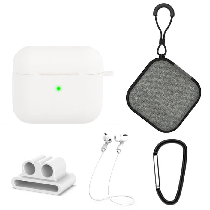 Funda protectora de silicona 5 en 1 para auriculares + bolsa para auriculares + hebilla para auriculares + gancho + juego de cuerda antipérdida