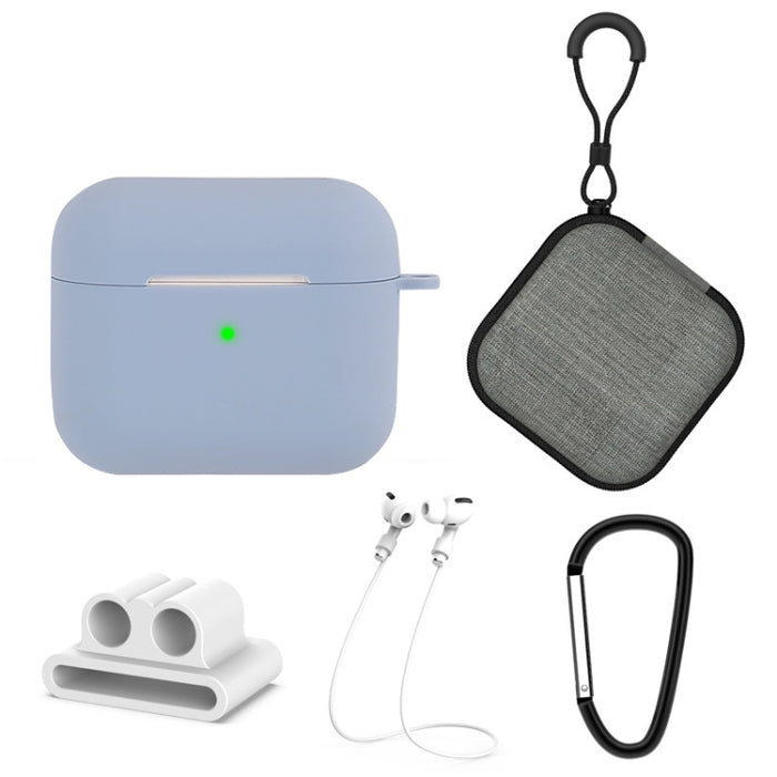 Funda protectora de silicona 5 en 1 para auriculares + bolsa para auriculares + hebilla para auriculares + gancho + juego de cuerda antipérdida