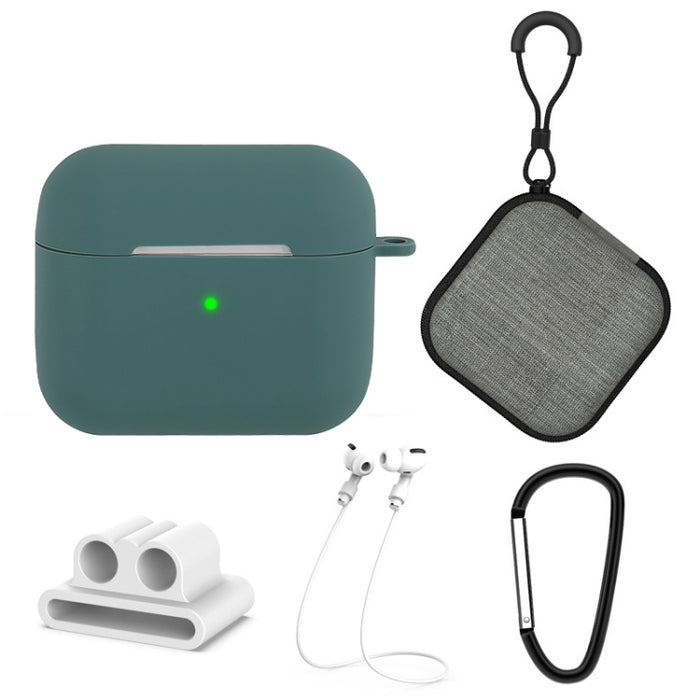 Funda protectora de silicona 5 en 1 para auriculares + bolsa para auriculares + hebilla para auriculares + gancho + juego de cuerda antipérdida