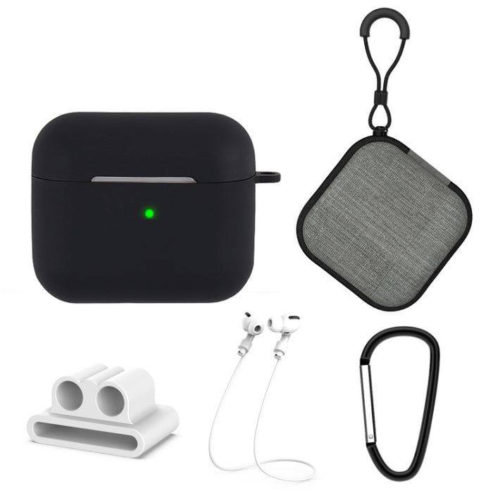 Funda protectora de silicona 5 en 1 para auriculares + bolsa para auriculares + hebilla para auriculares + gancho + juego de cuerda antipérdida