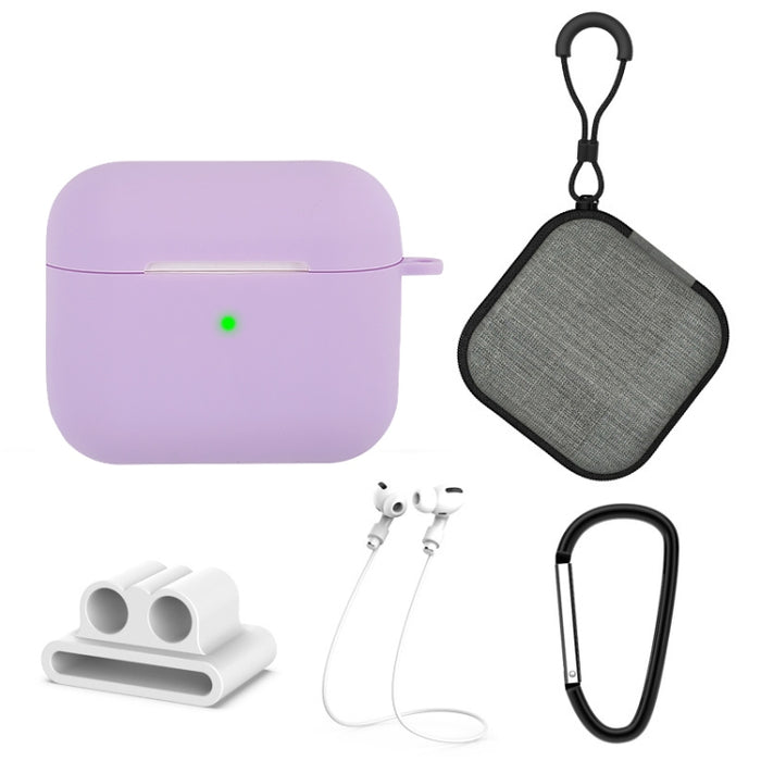 Funda protectora de silicona 5 en 1 para auriculares + bolsa para auriculares + hebilla para auriculares + gancho + juego de cuerda antipérdida