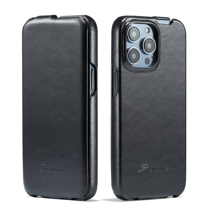 Fierre Shann Oil Wax Texture Vertical Flip PU Phone Case