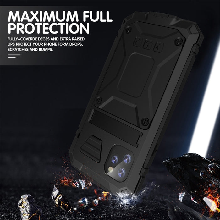 Estuche protector de silicona y metal a prueba de agua a prueba de golpes a prueba de polvo con soporte