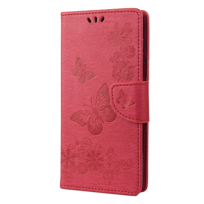 Estuche para teléfono de cuero con tapa horizontal en relieve de mariposa