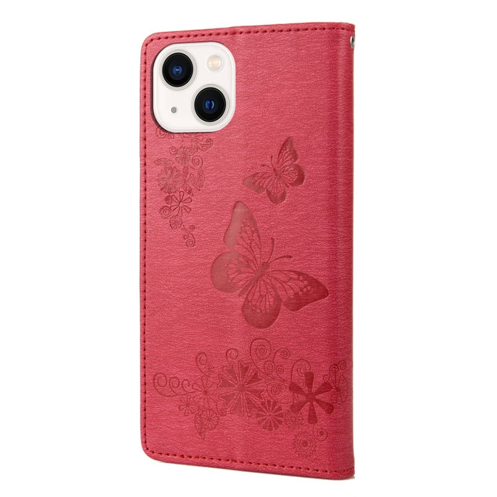 Estuche para teléfono de cuero con tapa horizontal en relieve de mariposa