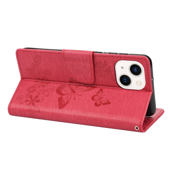 Estuche para teléfono de cuero con tapa horizontal en relieve de mariposa