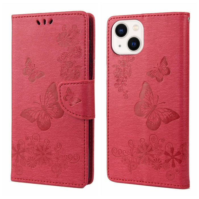 Estuche para teléfono de cuero con tapa horizontal en relieve de mariposa