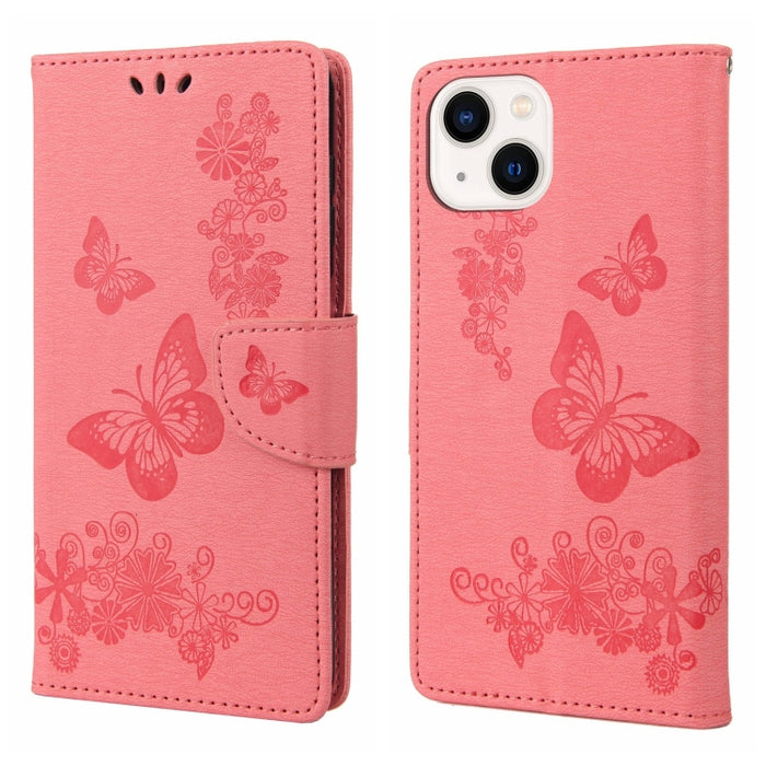 Estuche para teléfono de cuero con tapa horizontal en relieve de mariposa