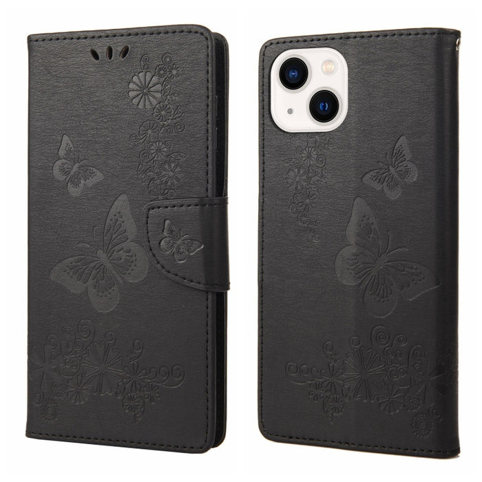 Estuche para teléfono de cuero con tapa horizontal en relieve de mariposa