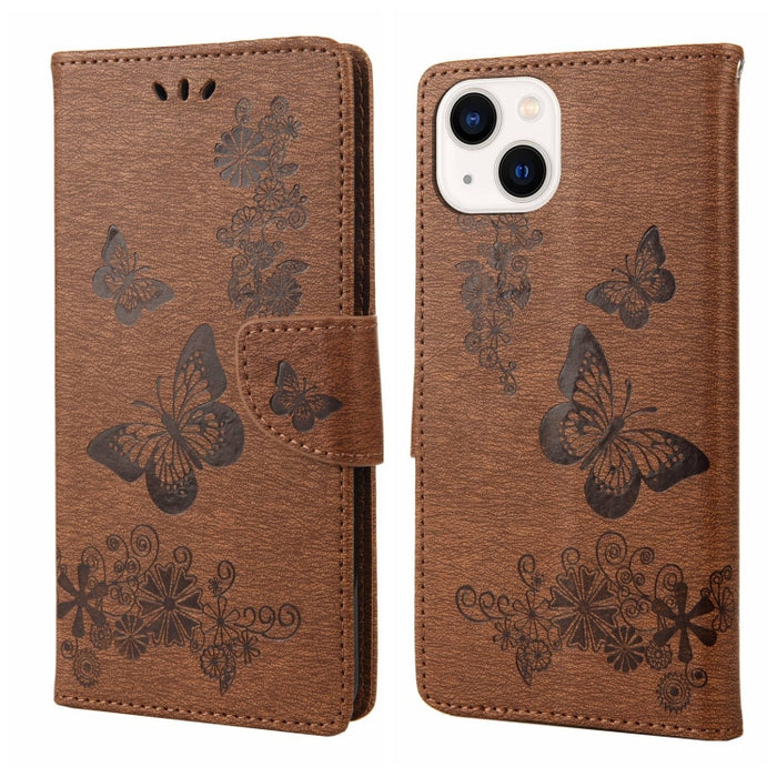 Estuche para teléfono de cuero con tapa horizontal en relieve de mariposa