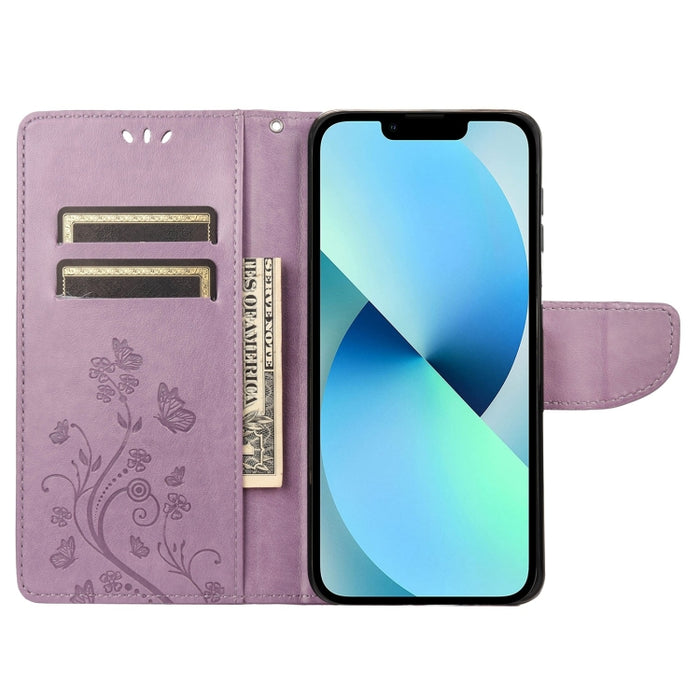 Estuche para teléfono con tapa de cuero con estampado de flores de mariposa
