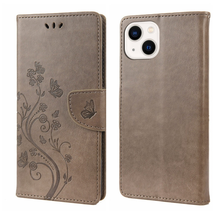 Estuche para teléfono con tapa de cuero con estampado de flores de mariposa