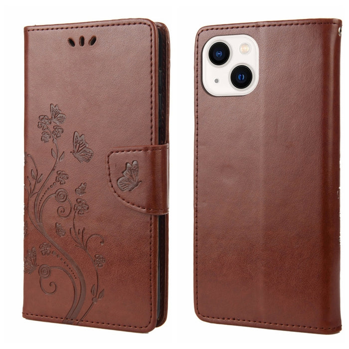 Estuche para teléfono con tapa de cuero con estampado de flores de mariposa