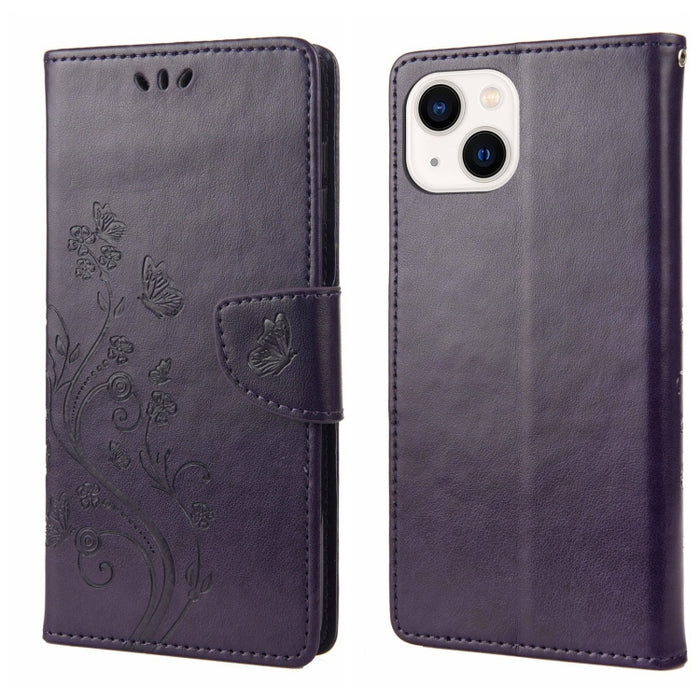 Estuche para teléfono con tapa de cuero con estampado de flores de mariposa