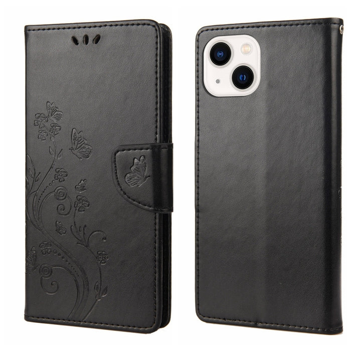 Estuche para teléfono con tapa de cuero con estampado de flores de mariposa