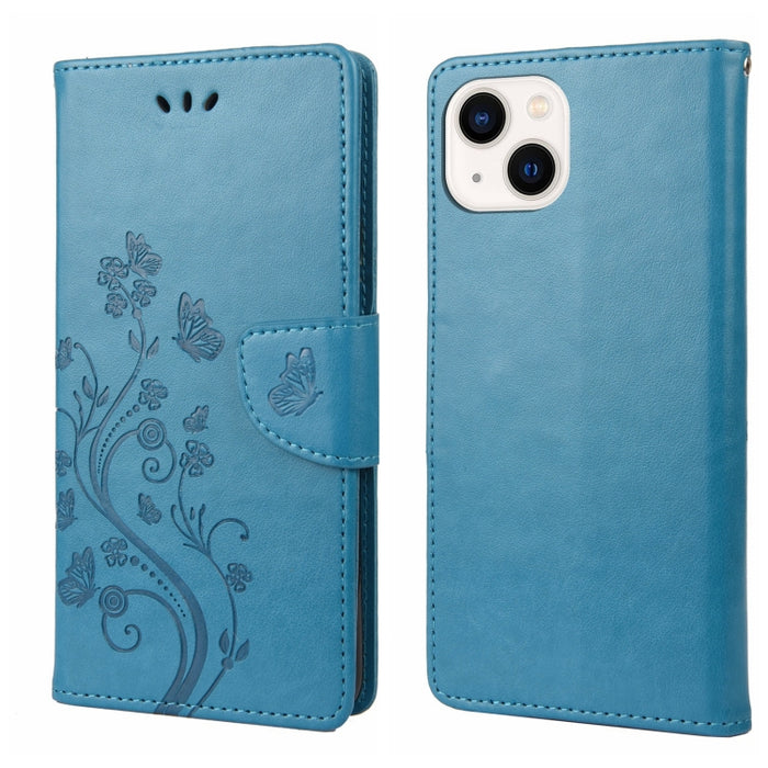 Estuche para teléfono con tapa de cuero con estampado de flores de mariposa
