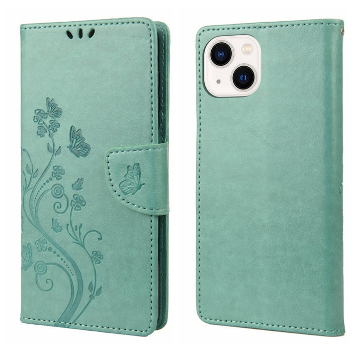 Estuche para teléfono con tapa de cuero con estampado de flores de mariposa