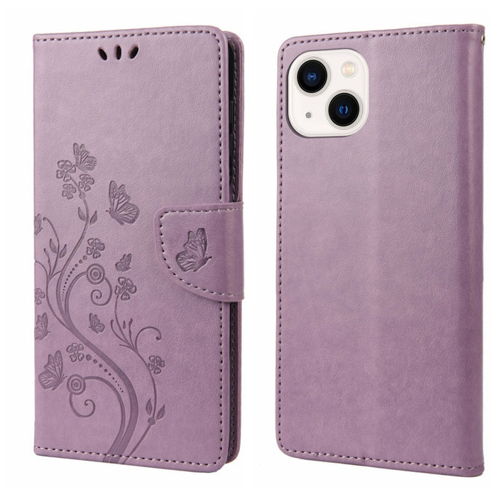 Estuche para teléfono con tapa de cuero con estampado de flores de mariposa