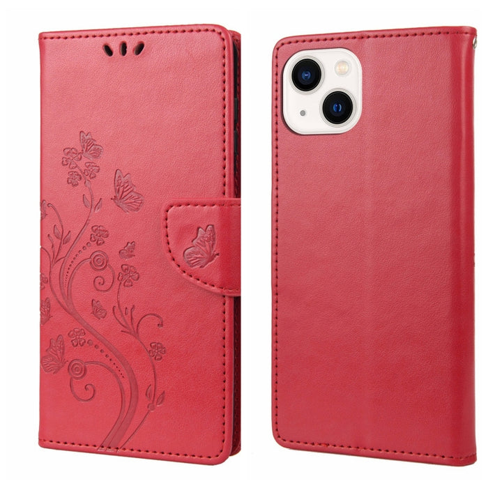 Estuche para teléfono con tapa de cuero con estampado de flores de mariposa