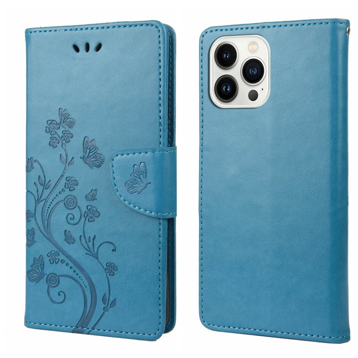 Estuche para teléfono con tapa de cuero con estampado de flores de mariposa