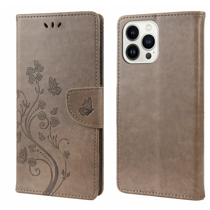 Estuche para teléfono con tapa de cuero con estampado de flores de mariposa