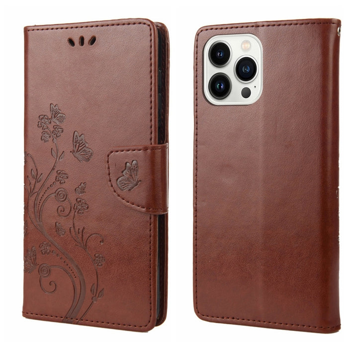 Estuche para teléfono con tapa de cuero con estampado de flores de mariposa
