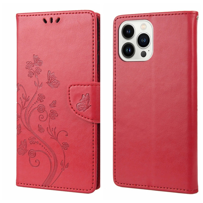 Estuche para teléfono con tapa de cuero con estampado de flores de mariposa
