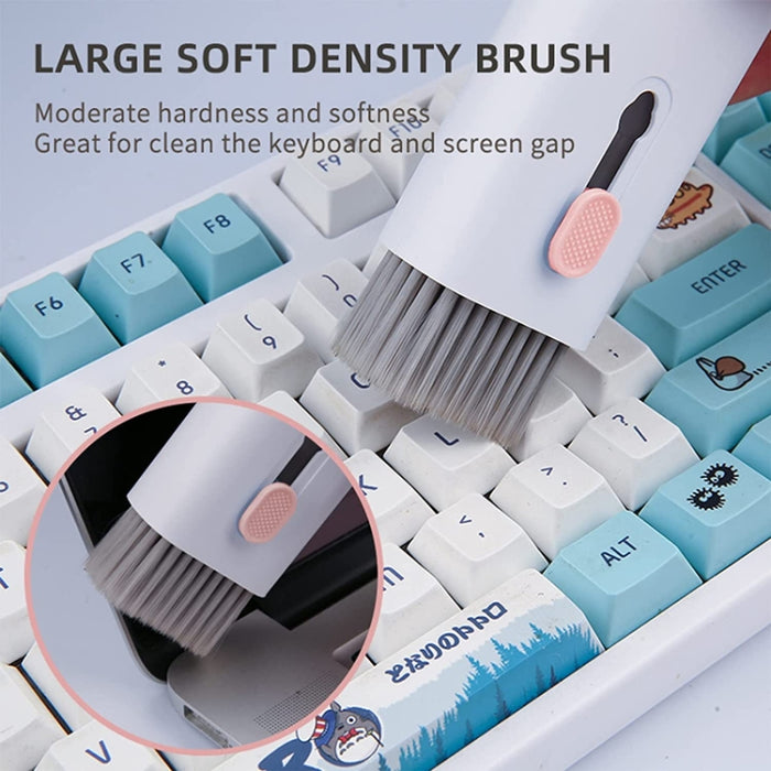 Q6E 7 en 1 Juego de herramientas de limpieza de teclado de computadora con auriculares Bluetooth