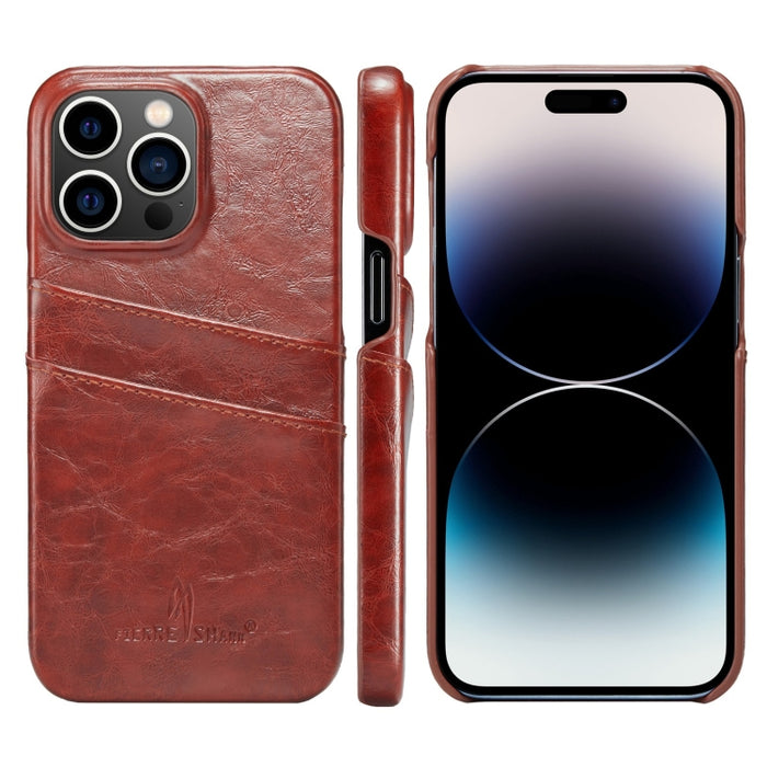 Funda de cuero PU con textura de cera de aceite retro Fierre Shann con ranuras para tarjetas