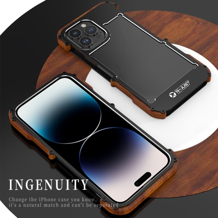 R-JUST Ironwood Generation Metal + Funda para teléfono de madera