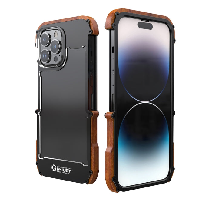 R-JUST Ironwood Generation Metal + Funda para teléfono de madera