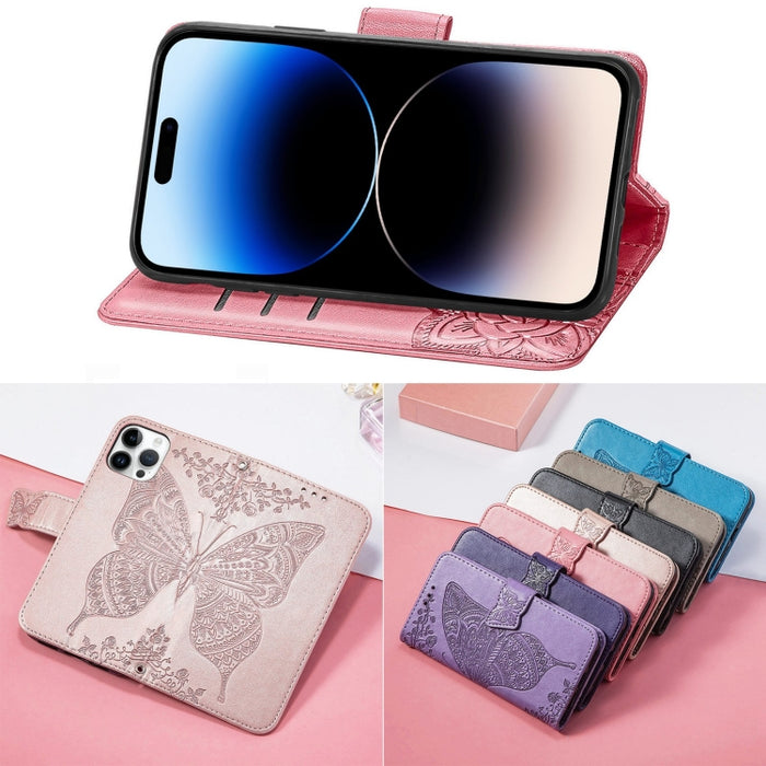 Estuche de cuero con estampado de mariposas