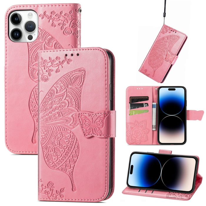 Estuche de cuero con estampado de mariposas