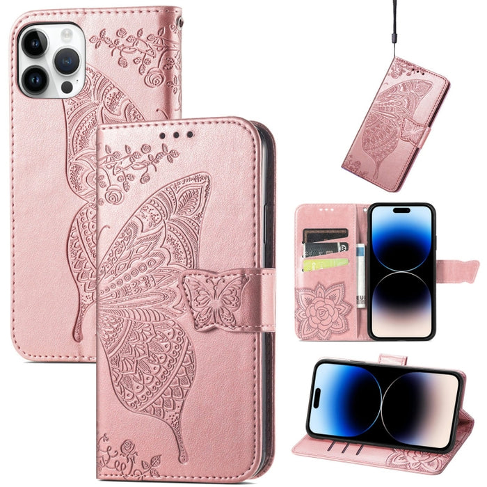Estuche de cuero con estampado de mariposas