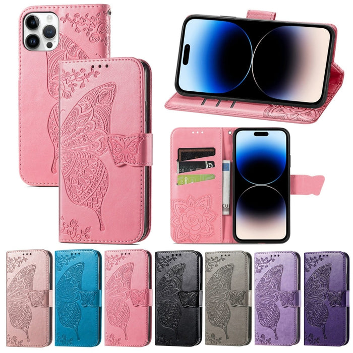 Estuche de cuero con estampado de mariposas