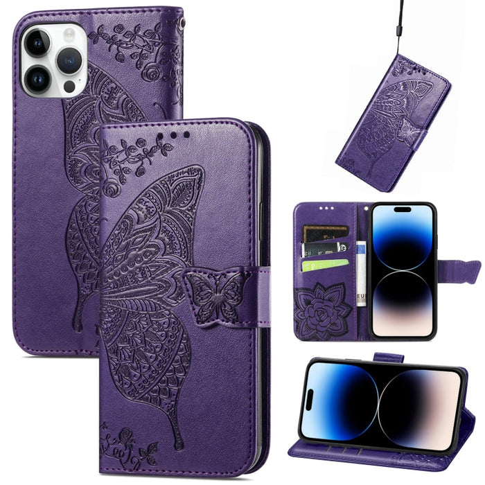 Estuche de cuero con estampado de mariposas