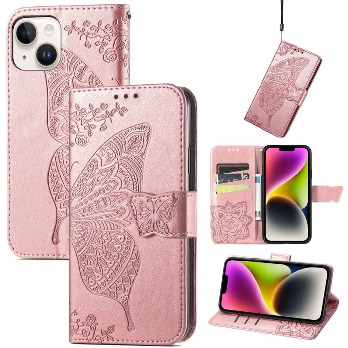 Estuche de cuero con estampado de mariposas