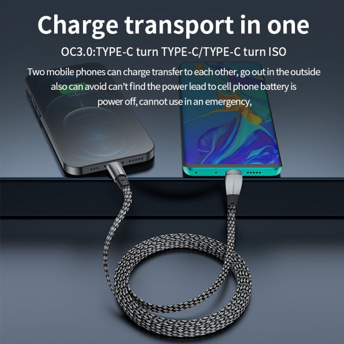 Cable de datos de carga rápida 3A USB-C/Type-C a codo de 8 pines