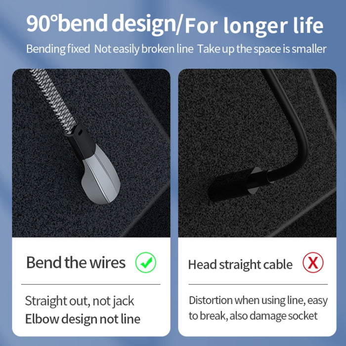 Cable de datos de carga rápida 3A USB-C/Type-C a codo de 8 pines