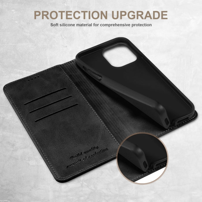 Estuche para teléfono de cuero con tapa horizontal y textura de becerro