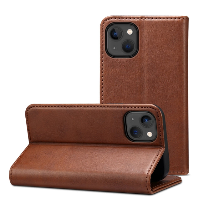 Estuche para teléfono de cuero con tapa horizontal y textura de becerro