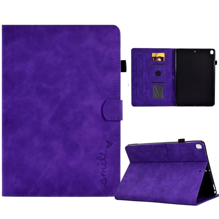 Estuche inteligente de cuero para tableta con tapa y sonrisa en relieve, For iPad 10.2 / Air 10.5 2019, For iPad Air 2022 / 2020 10.9, For iPad mini 2024 / mini 6, For iPad 9.7 2018&2017 / Air 2 / Air, For iPad mini 5/4/3/2/1