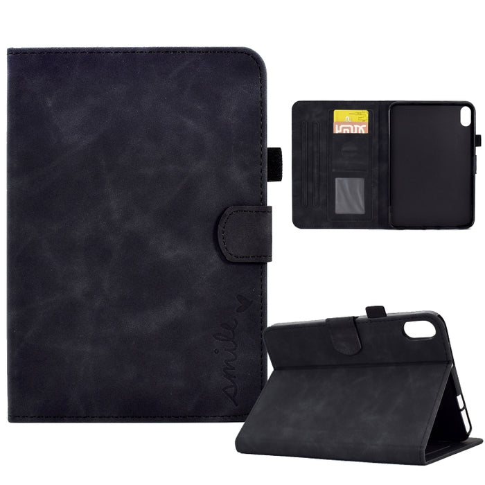 Estuche inteligente de cuero para tableta con tapa y sonrisa en relieve, For iPad 10.2 / Air 10.5 2019, For iPad Air 2022 / 2020 10.9, For iPad mini 2024 / mini 6, For iPad 9.7 2018&2017 / Air 2 / Air, For iPad mini 5/4/3/2/1