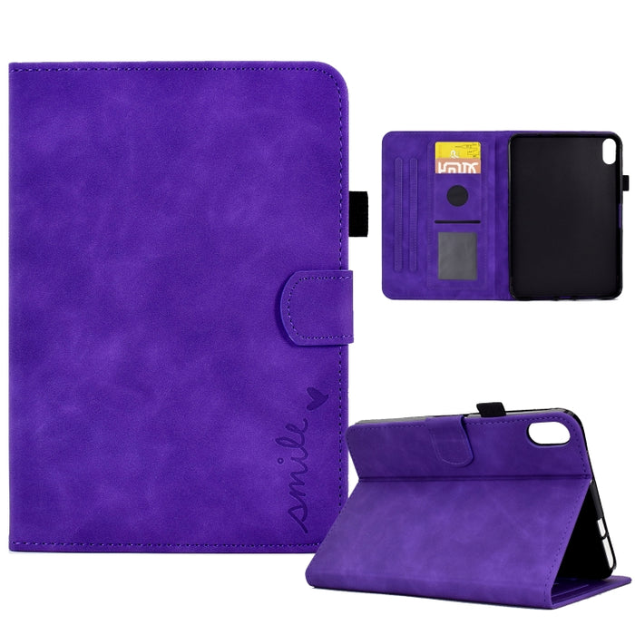 Estuche inteligente de cuero para tableta con tapa y sonrisa en relieve, For iPad 10.2 / Air 10.5 2019, For iPad Air 2022 / 2020 10.9, For iPad mini 2024 / mini 6, For iPad 9.7 2018&2017 / Air 2 / Air, For iPad mini 5/4/3/2/1
