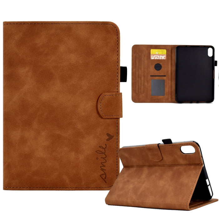 Estuche inteligente de cuero para tableta con tapa y sonrisa en relieve, For iPad 10.2 / Air 10.5 2019, For iPad Air 2022 / 2020 10.9, For iPad mini 2024 / mini 6, For iPad 9.7 2018&2017 / Air 2 / Air, For iPad mini 5/4/3/2/1