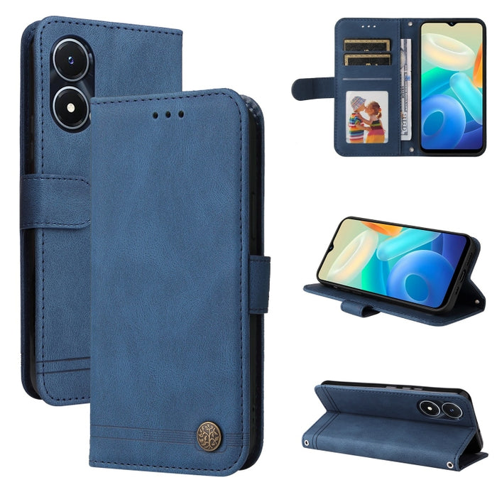 Skin Feel Life Tree Funda de piel para teléfono con botón de metal, For vivo Y02s, For vivo Y75 4G / S10e, For vivo Y77 5G, For Xiaomi Poco C40, For Xiaomi Poco M4 5G