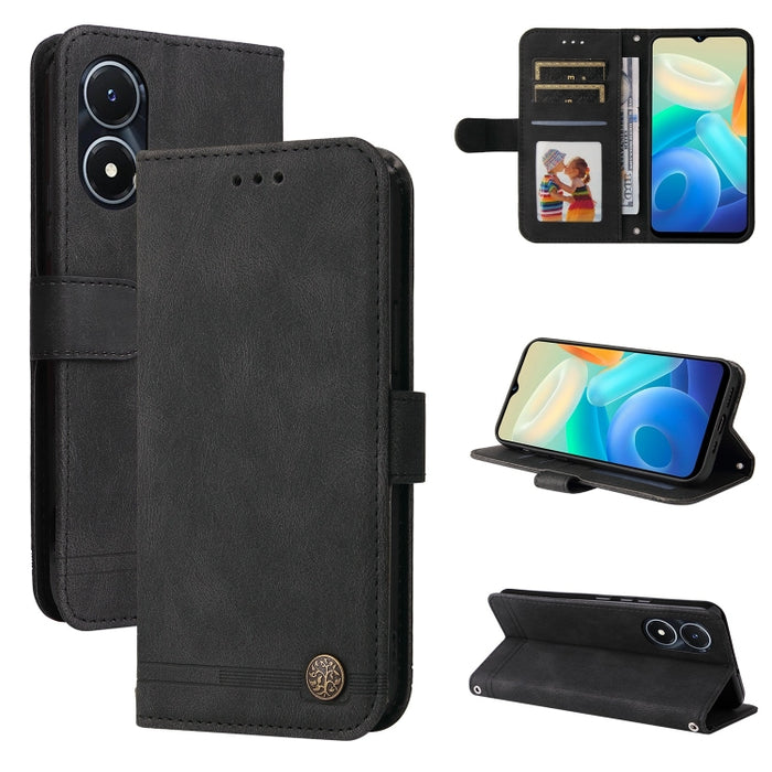 Skin Feel Life Tree Funda de piel para teléfono con botón de metal, For vivo Y02s, For vivo Y75 4G / S10e, For vivo Y77 5G, For Xiaomi Poco C40, For Xiaomi Poco M4 5G